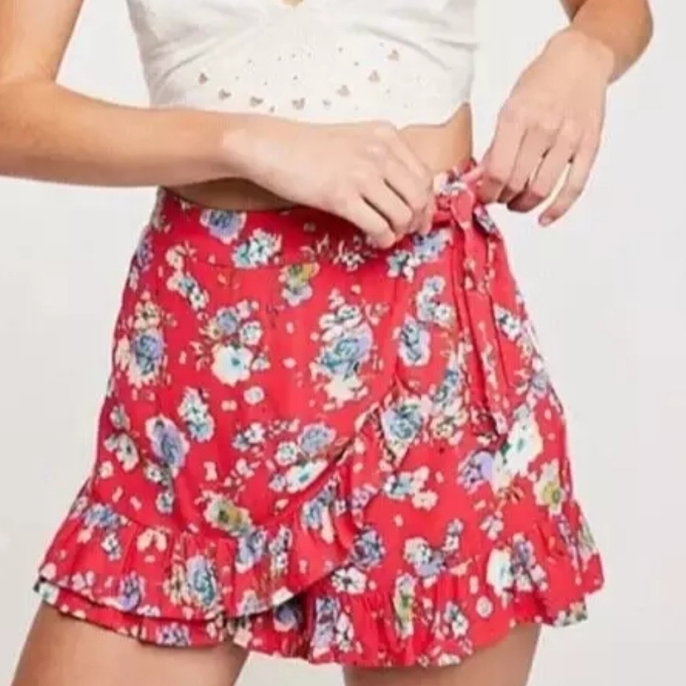 Free People Flirting Fleurs Ruffle Skort